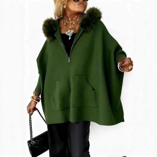 Ins Plush Hooded Cardigan Fashion Warm Pockets Zip-up Knitted Jacket Casual Outerwear Batwing Sleeve Sweater Women's Cloth...