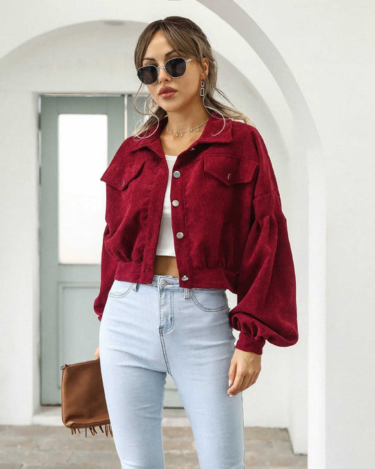 Women's Casual Lapel Corduroy Jacket Short Coat Meifu Market