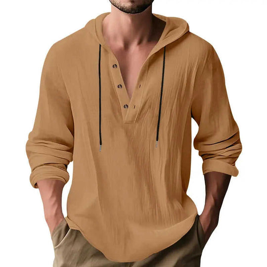 New Wish Cotton Linen Shirt Hooded Sweater Long Sleeve Hooded Casual Daily Clothing Dark Brown - available style options