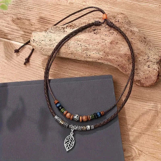 women pu leaf necklace | wooden bead jewelry | party necklace for women | energy saving