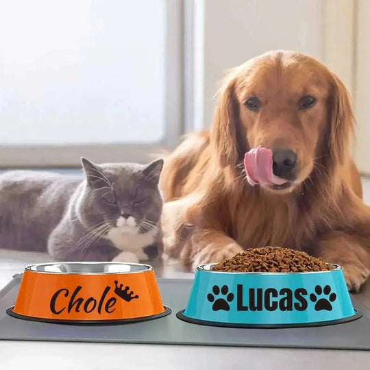 Customizable Stainless Steel Dog Bowl, Non-Slip Pet Food and Water Bowl with Personalized Name for Dogs Red-crown - availa...