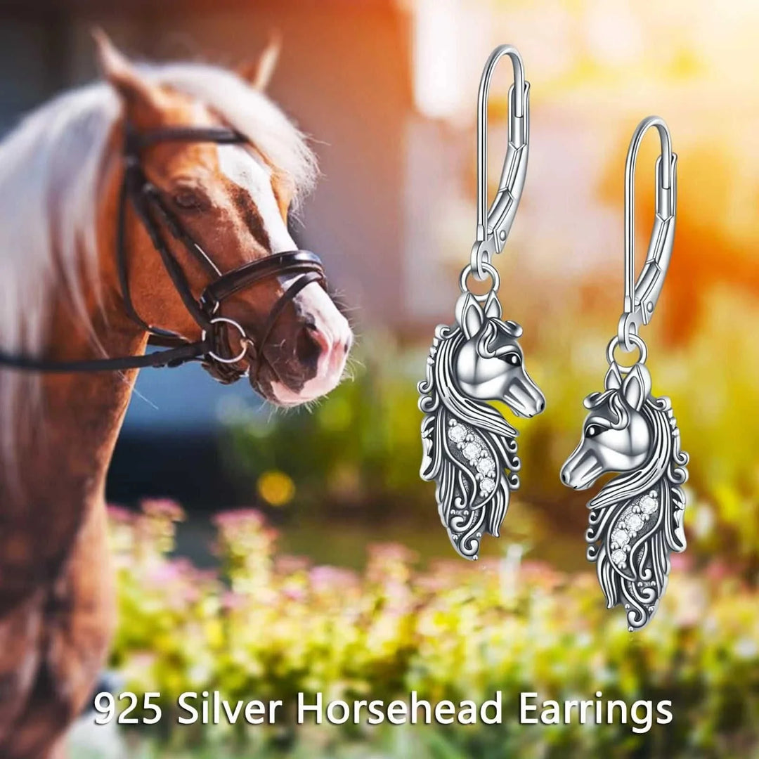 sterling silver leverback earrings | hypoallergenic dangle earrings | horse charm drop earrings | ultrasonic cleaning