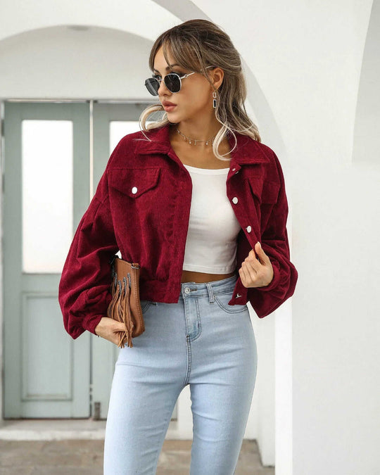 Women's Casual Lapel Corduroy Jacket Short Coat Meifu Market