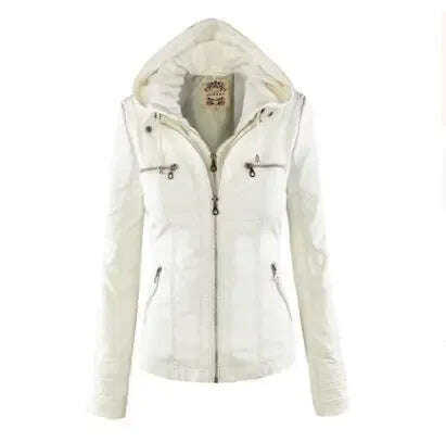 Fashion Detachable Hooded Jacket With Pockets Casual Solid Color Zipper Long Sleeve Leather Coat Autumn Winter Women's Clothing Meifu Market
