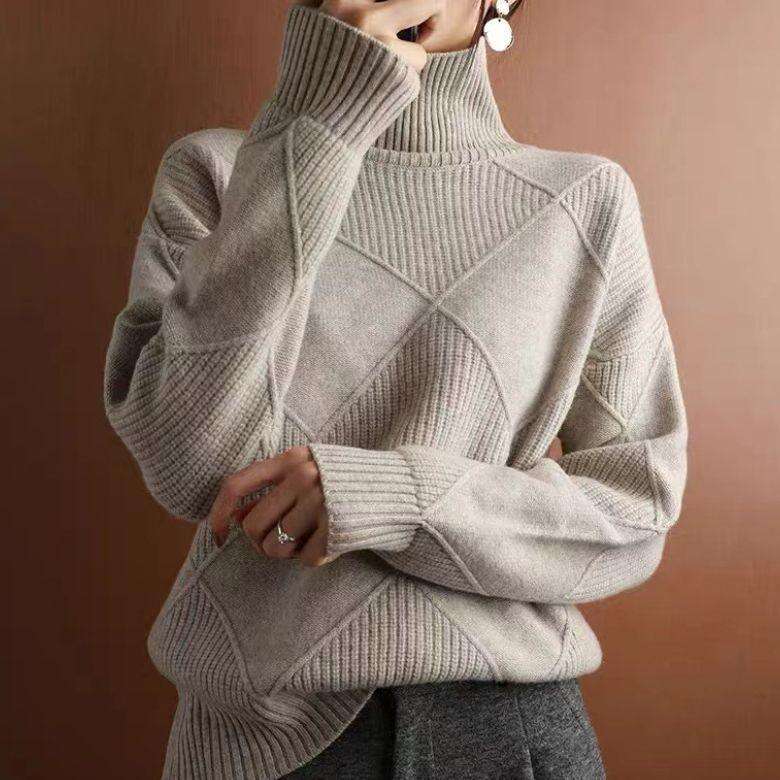 Women's Turtleneck Three-dimensional Rhombus Sweater Meifu Market