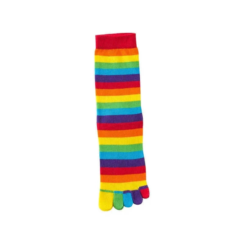 five-toe socks for women | breathable cotton blend material | rainbow striped ankle socks | energy saving