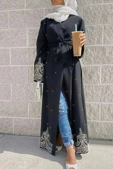 embroidered long cardigan | beaded kaftan robe | arabic style abaya | ultrasonic cleaning