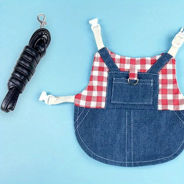 durable canvas rabbit harness | plaid denim pet leash | small animal traction rope | ultrasonic cleaning