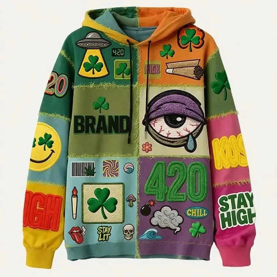 polyester-blend sweater | oversized fit pullover | long-sleeve printed top | energy saving