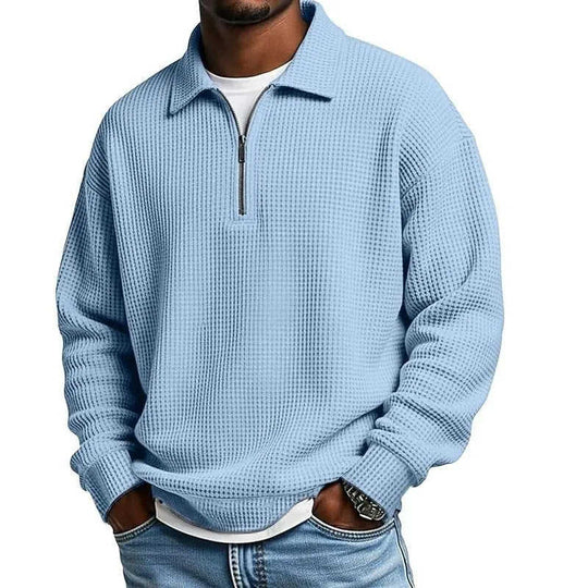 Mens Half-Zip Collared Polo Shirt Top Navy Blue - color variant display