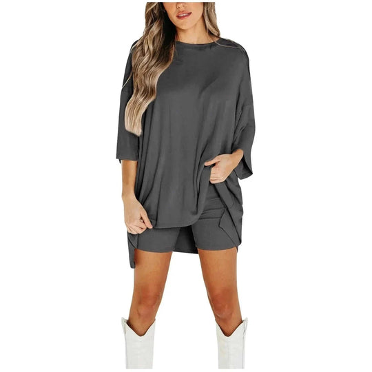 summer knit suit set | breathable cotton blend fabric | casual two-piece outfit | energy saving