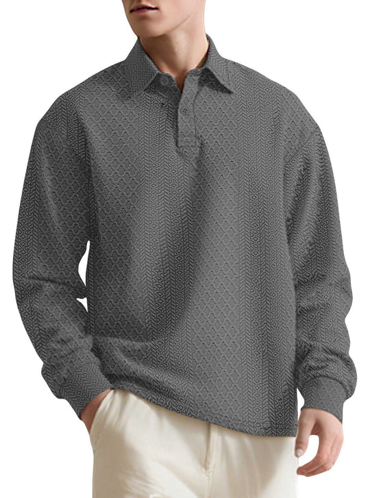 Jacquard Polo Sweater — Men's Loose-Fit Long Sleeve Knitwear