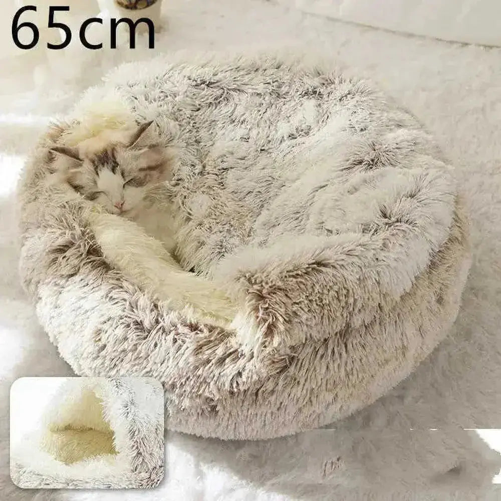 2-in-1 Dog & Cat Bed - Round Plush Warm Winter Pet House - view 85 (material: fleece, cotton | pattern: check | season:...