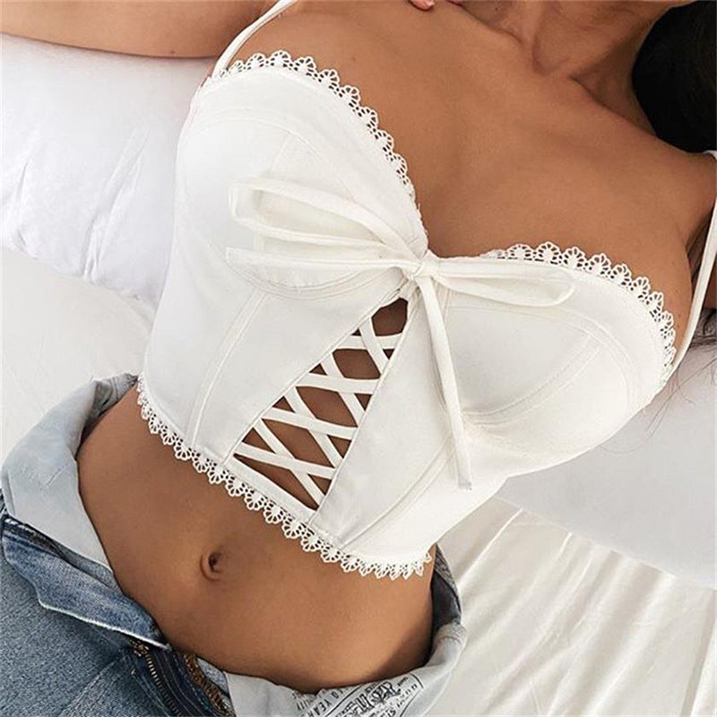 Women's Hollow Backless Lace Crop Camisole - Meifu Market