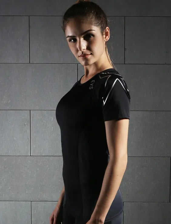 Compression sports tights short-sleeved women's stretch yoga clothes running quick-drying T-shirt training fitness clothin...