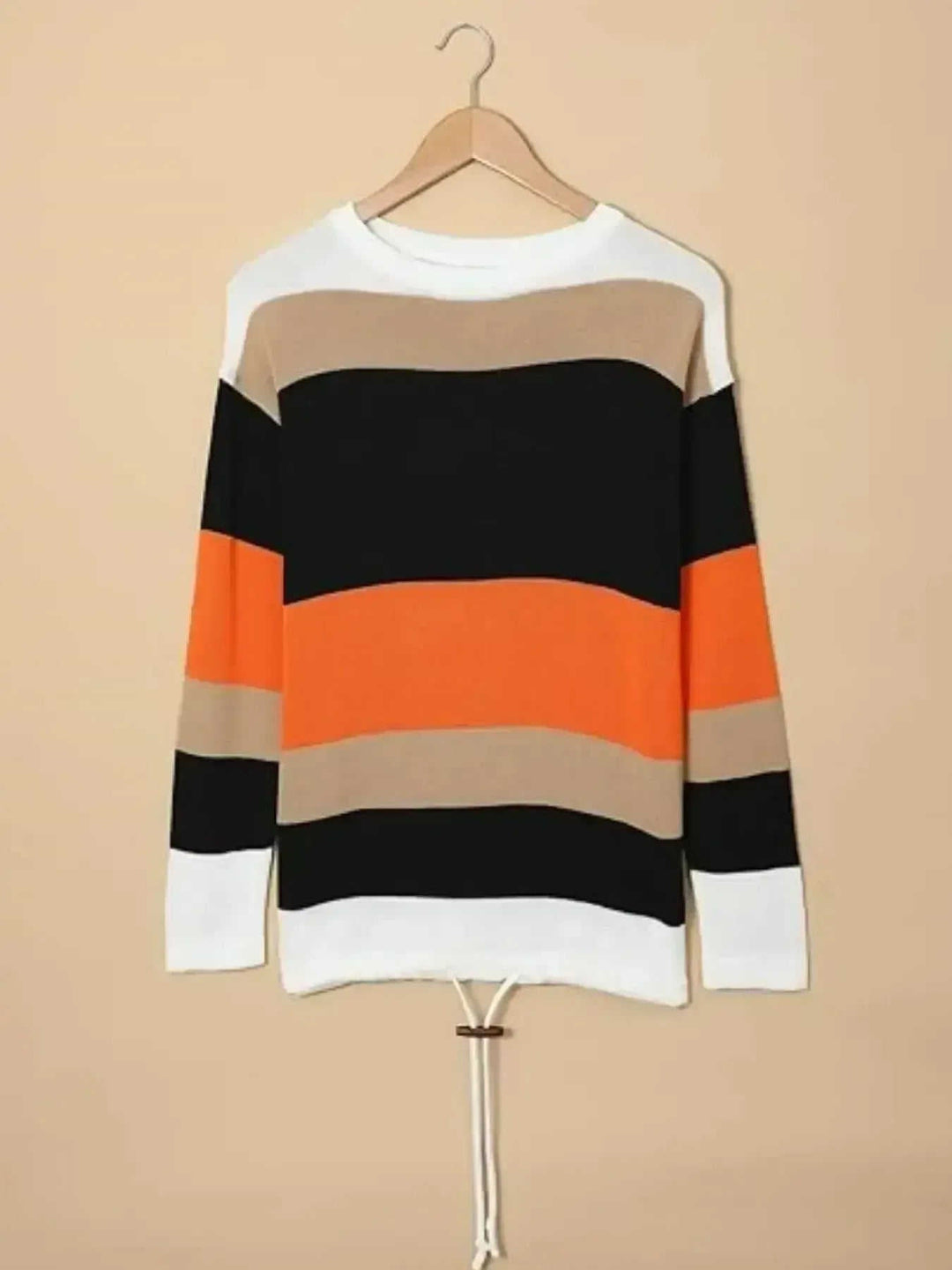 2025 Novel And Cute Style Round Neck Striped Women's Fashion Clothing Color Blocked Hoodie Autumn Sweater Women's Clothing - Meifu Market