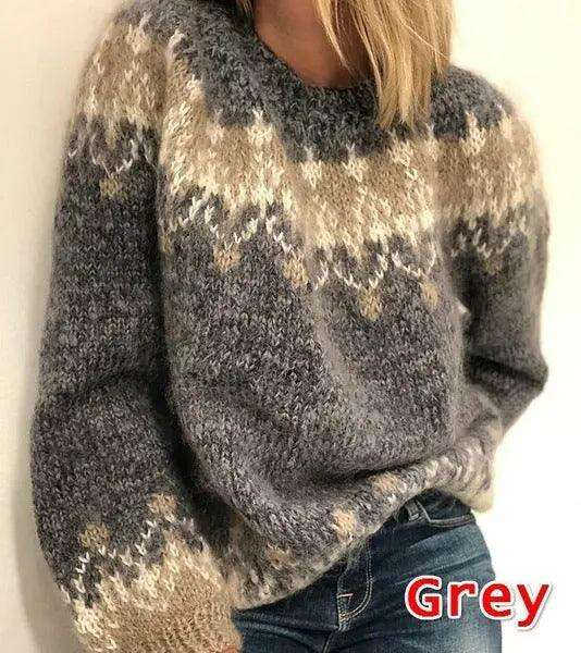Casual Pullover Jacquard Sweater Autumn And Winter Fashion Ethnic Style Knitted Tops Women's Clothing Meifu Market