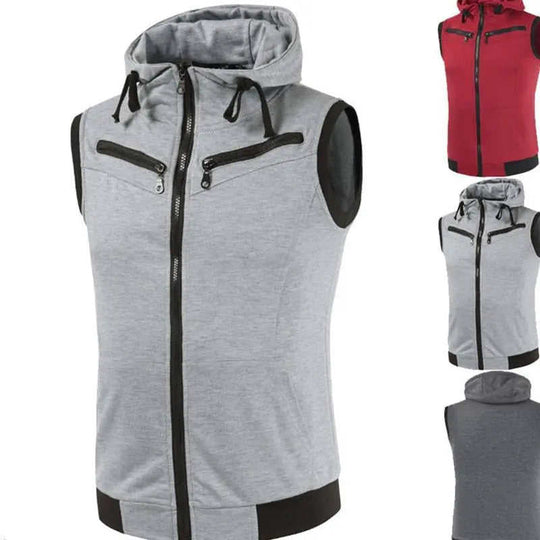 Men Camouflage Jacket Vest Casual Hooded Zip Sleeveless Tops L - front view 0