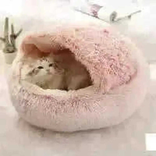 2-in-1 Dog & Cat Bed - Round Plush Warm Winter Pet House - main view (material: fleece, cotton | pattern: check | season:...