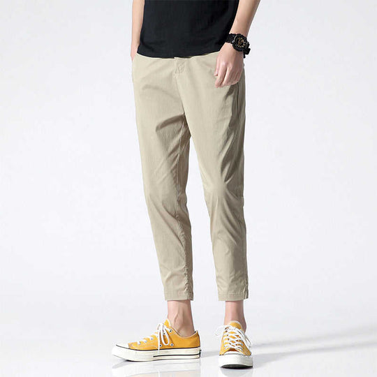 Men's Cotton Tapered Cropped Chinos | Slim Ankle Pants Street Style - Meifu Market