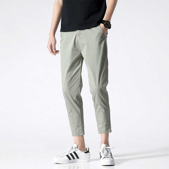 Men's Cotton Tapered Cropped Chinos | Slim Ankle Pants Street Style - Meifu Market