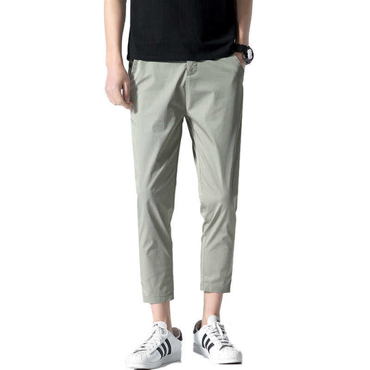 Men's Cotton Tapered Cropped Chinos | Slim Ankle Pants Street Style - Meifu Market