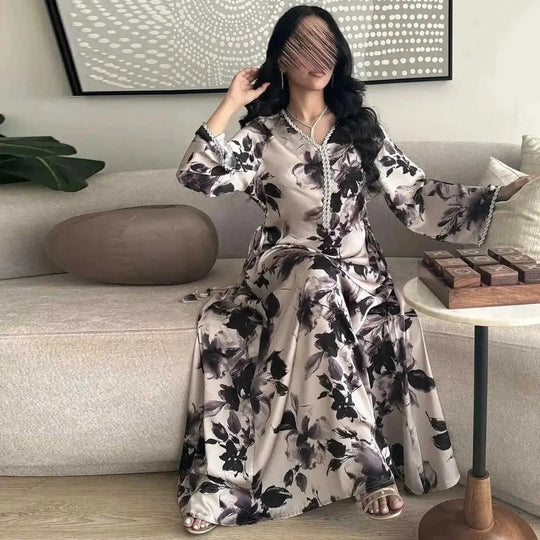 dubai printed kaftan | premium cotton fabric | long sleeve robe | ultrasonic cleaning