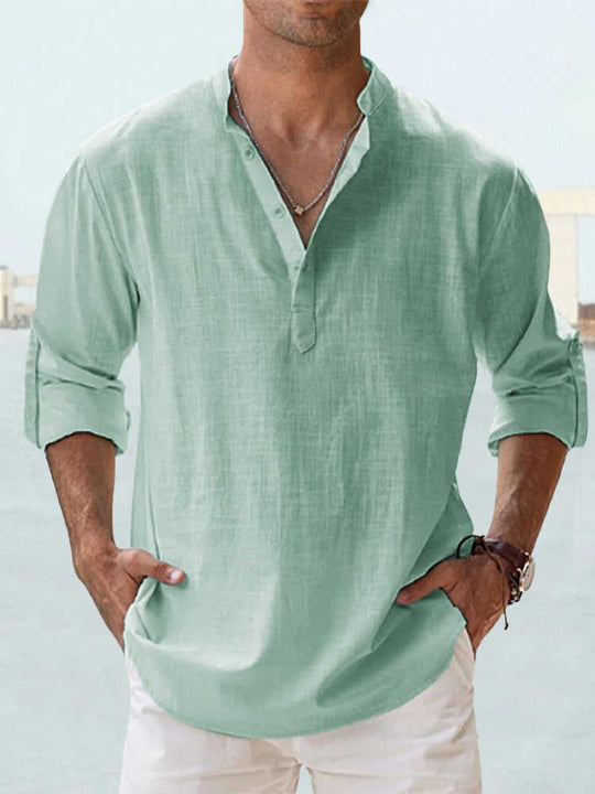 Men's Long Staple Cotton Long Sleeve Stand Collar Shirt - Meifu Market