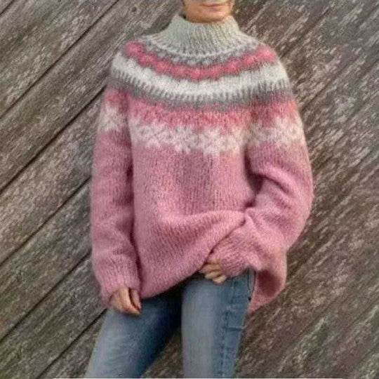 Round Neck Pullover Jacquard Vintage Print Sweater Meifu Market