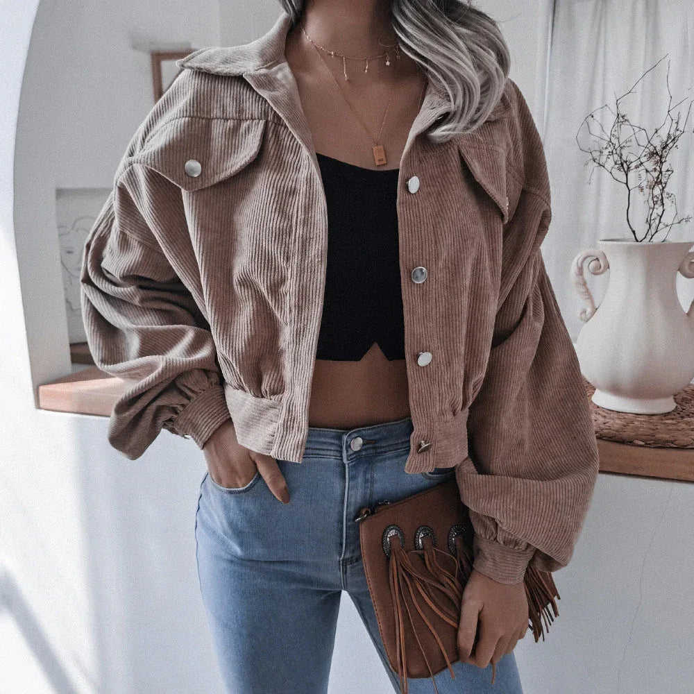 Women's Casual Lapel Corduroy Jacket Short Coat Meifu Market