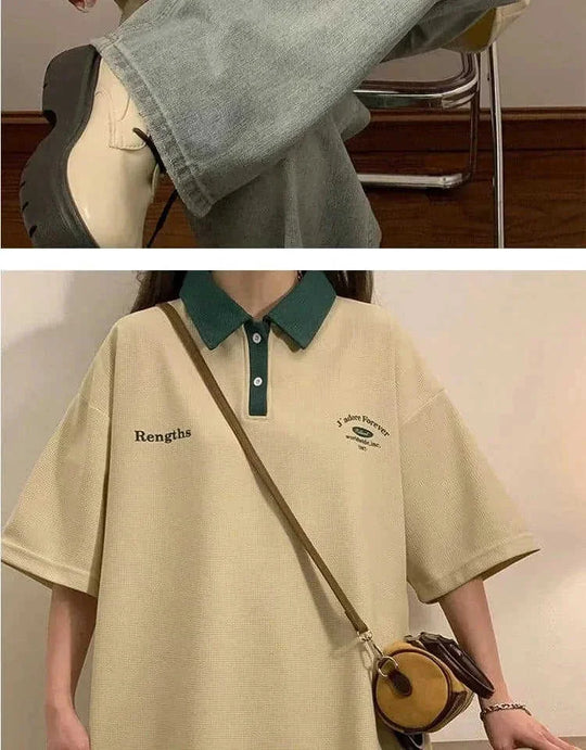 vintage cotton polo shirt | loose fit short sleeve top | casual womens polo | energy saving