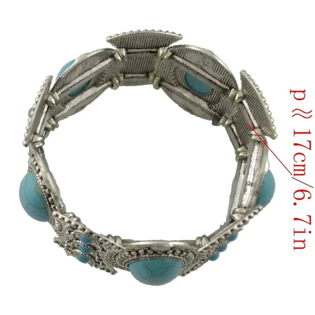 elastic turquoise bracelet | adjustable boho bangle | vintage tribal jewelry | energy saving