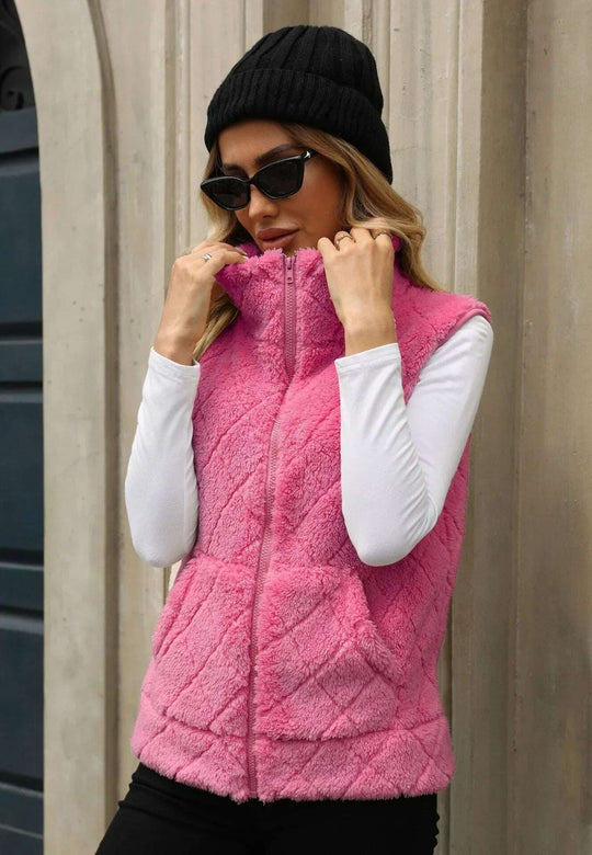 Women's Clothing Cardigan Zipper Loose Diamond Lattice Coat Plush Vest Meifu Market