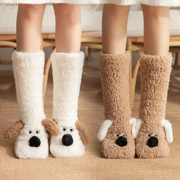 Cute Cartoon Dog Floor Socks Winter Warm Non-slip Plush Socks For Women meifu market