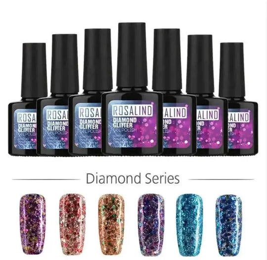 Diamond Nail Gel Polish - Reflective Glitter Gel for Nail Art | 10ml UV/LED RBW48 - angle view with 1pc 7ml neon pink refl...