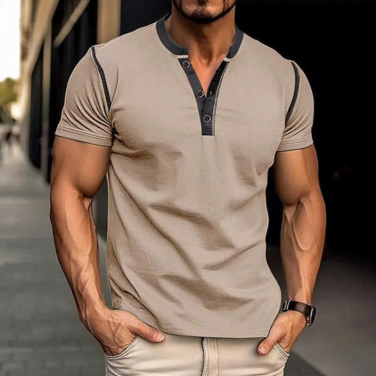 Fashion Short-sleeved Polo Shirt Summer Button V-neck T-shirt Tops Mens Clothing Dark Grey - color variant display