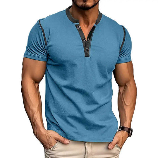 Fashion Short-sleeved Polo Shirt Summer Button V-neck T-shirt Tops Mens Clothing Dark Grey - available style options