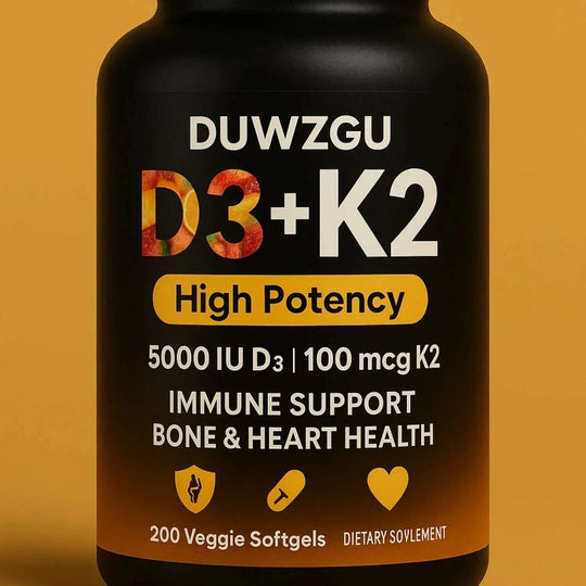 Vitamin D3 5000 IU K2 MK7 100mcg Supplement - 200 Softgels | Bone & Heart Health Support Meifu Market