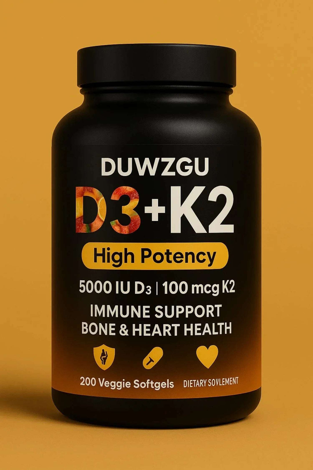 Vitamin D3 5000 IU K2 MK7 100mcg Supplement - 200 Softgels | Bone & Heart Health Support Meifu Market