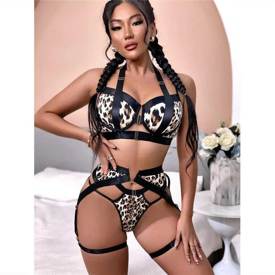 Underwear Leopard Print Three-point Underwear Set Straps Meifu Market