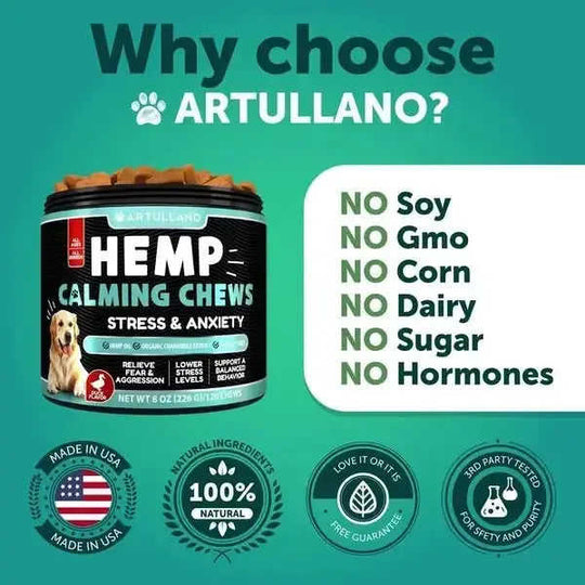 Hemp Calming Chews For Dogs Dog Anxiety Relief Treats With Hemp Oil Turmeric Valerian Ginger Health And Wellness Supplemen...