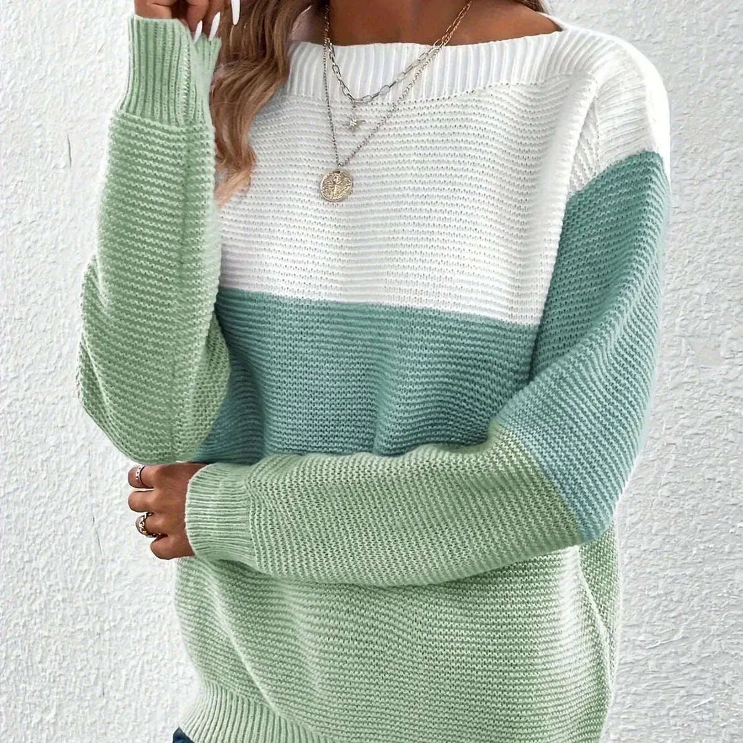 Pullover Knitted Sweater Fashion Round Neck Splicing Knitwear Loose Top Women's Clothing Meifu Market