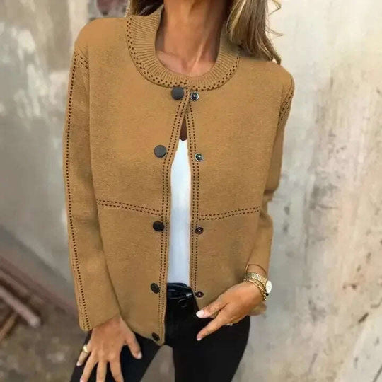 Women's Striped Button Cardigan Cropped Sweater Long Sleeve Meifu Market