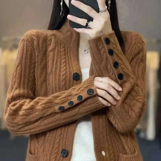 pure wool cardigan women | loose fit knitted coat | stand collar sweater | energy saving