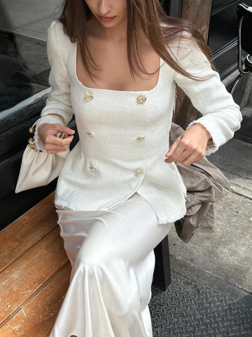 square neck blazer | long sleeve waist blazer | polyester spandex blazer | ultrasonic cleaning