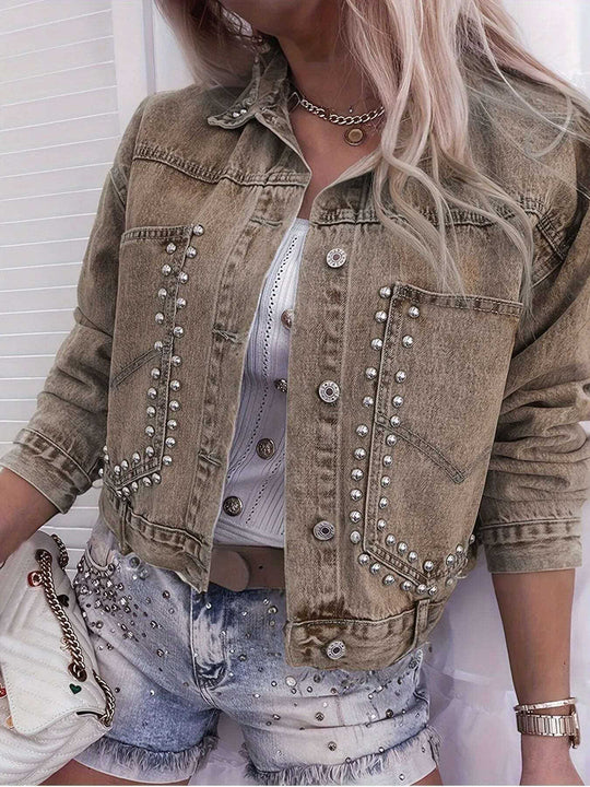 Women's Decorative Rivets Denim Jacket Meifu Market