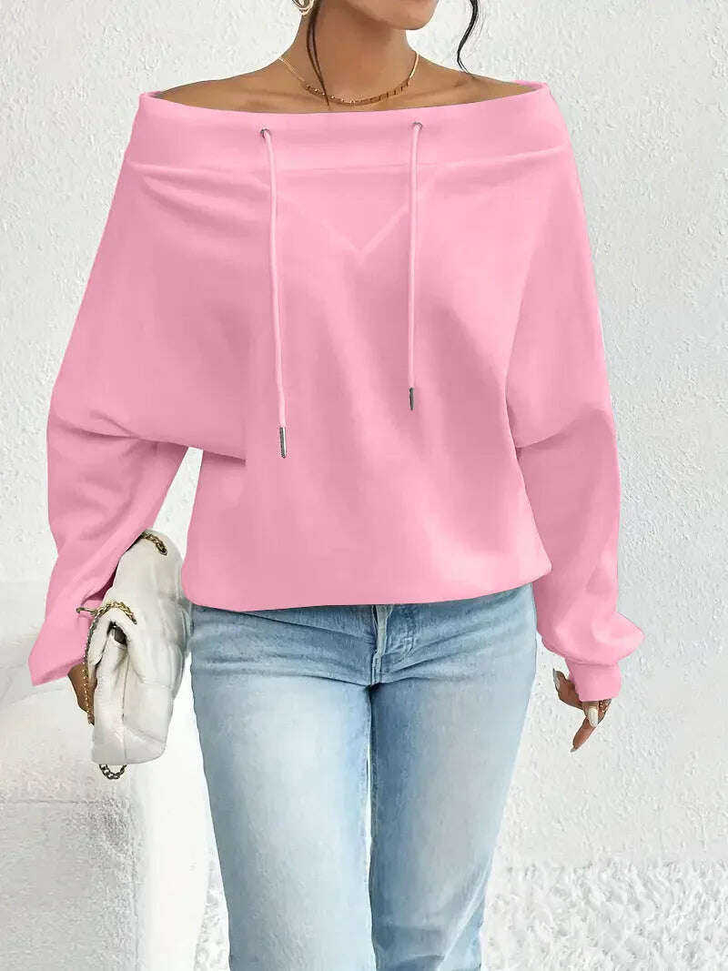 Women's Loose Casual Drawstring Off-the-shoulder Off-shoulder Top Meifu Market