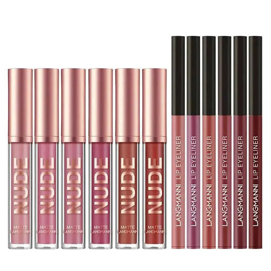 Lip Liner And Lipstick Makeup 12 Pcs Set 6 Matte Lipstick 6 Lip Liner Pens Waterproof Long Lasting Matte Lipstick Beauty C...