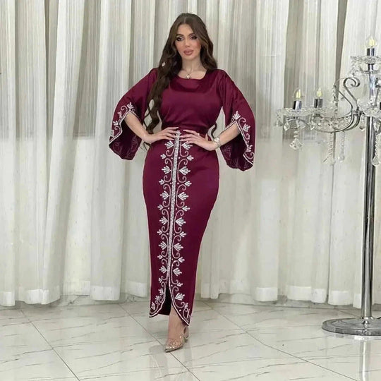 soft satin evening gown | floor-length dubai robe | luxury satin maxi dress | energy saving
