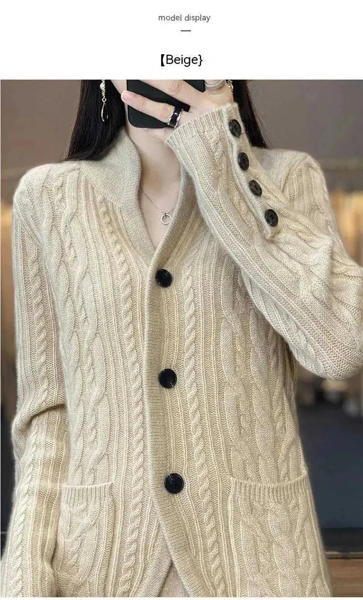 pure wool cardigan women | loose fit knitted coat | stand collar sweater | ultrasonic cleaning
